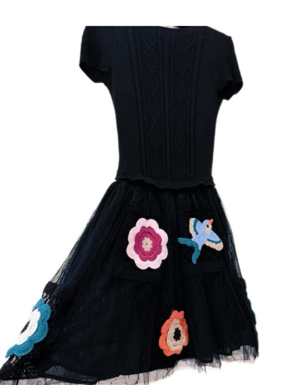 Valentino Black Knot & Sheer Embroidered Dress with Care Tags. Authentic. Small